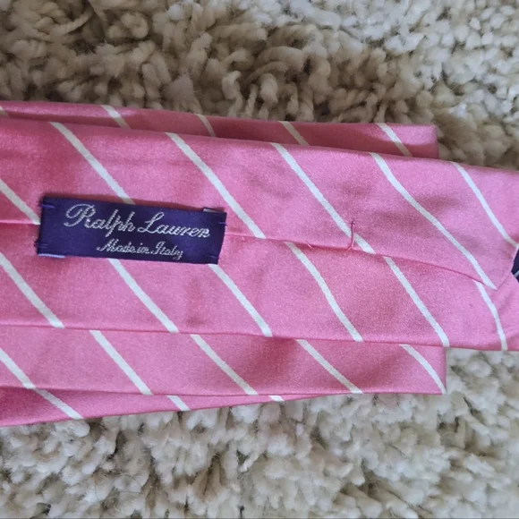 Ralph Lauren Purple Label Men's Pink & White Striped Silk Tie Made in Italy